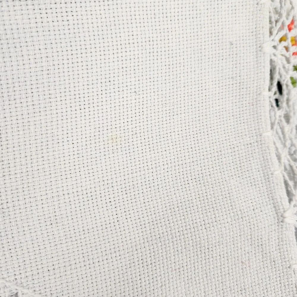 Vintage Embroidered Floral Tablecloth Cross Stitch Openwork Lace Cottagecore